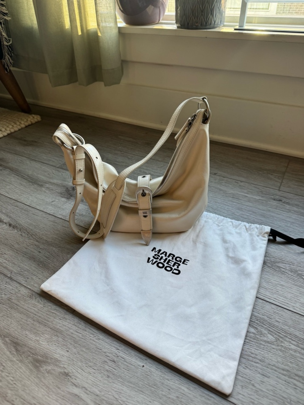 Margesherwood Cream Leather Hobo Belted Shoulder Bag